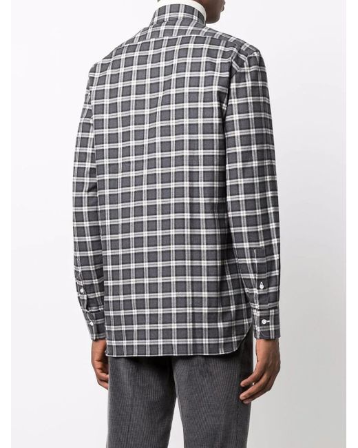 Barba Napoli Blue Plaid-Check Print Shirt for men
