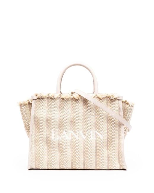 Lanvin Leather In & Out Herringbone Tote Bag in Natural | Lyst Canada