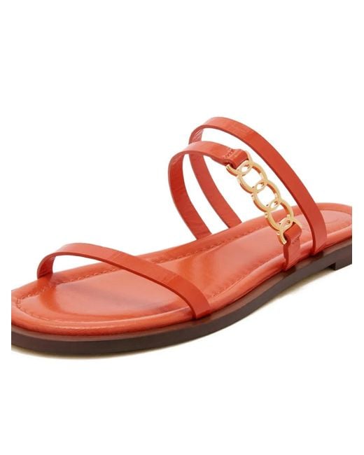Odissi Red Juliet Flat Leather Sandals