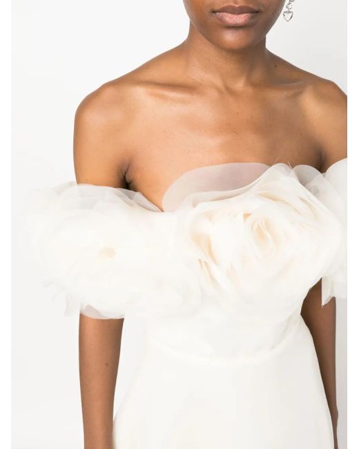 Ana Radu White Floral-Appliqué Organza Layered Dress