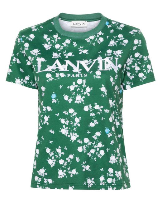 Lanvin Green Logo-embroidered Cotton T-shirt