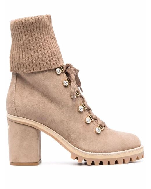 Le Silla Natural Ribbed-Knit Edge Boots