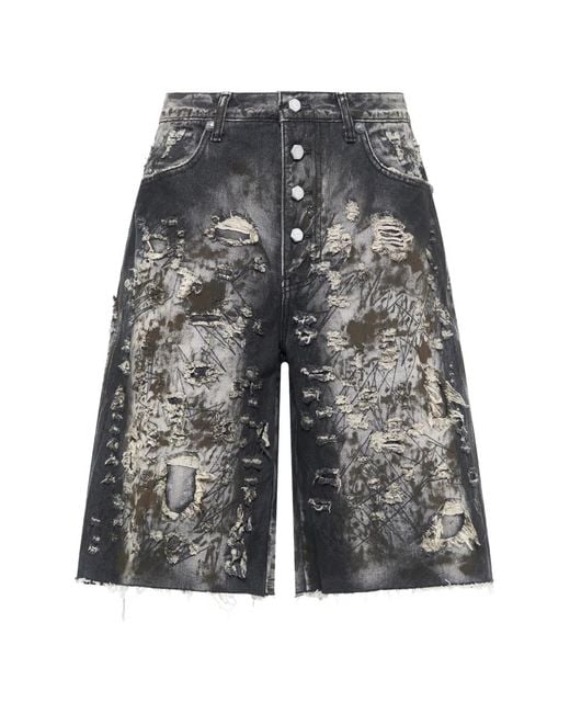 THUG CLUB Gray Washed Destroyed Shorts for men