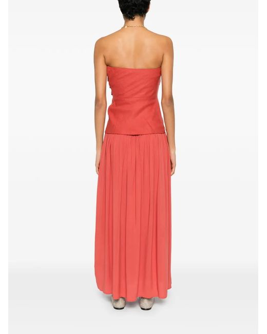Faithfull The Brand Red Hedy Maxi Ruched Bandeau Dress