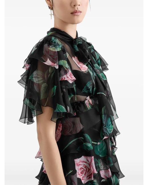 Dolce & Gabbana Black Floral-Print Midi Dress