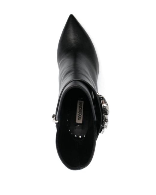 Roberto Cavalli Black Mirror Snake Leather Boots