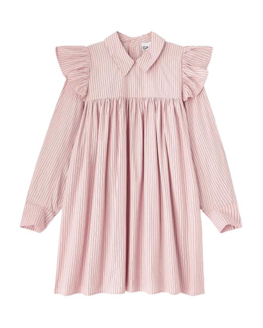 Ganni Pink Ruffled Striped Mini Dress