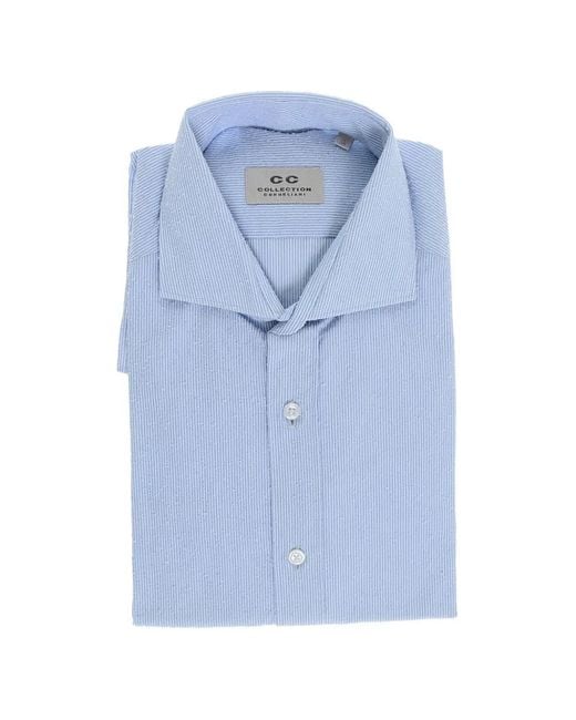 Corneliani Blue Striped Long-Sleeve Shirt for men