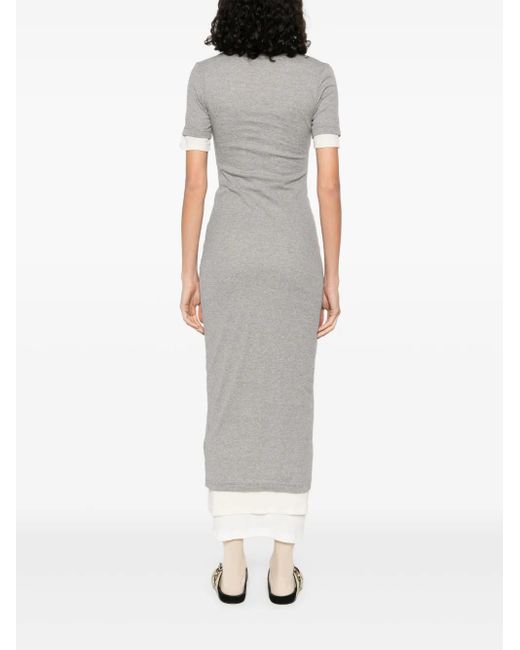 Jil Sander White Robe Longue À Design Superposé