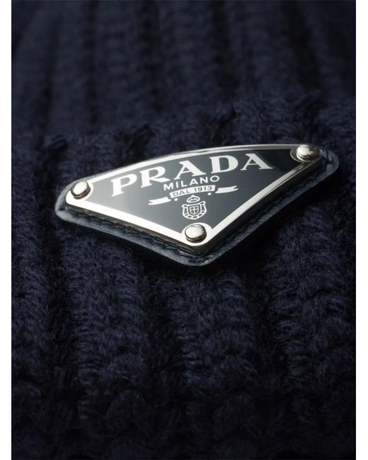 Prada Blue Logo Beanie Hat for men