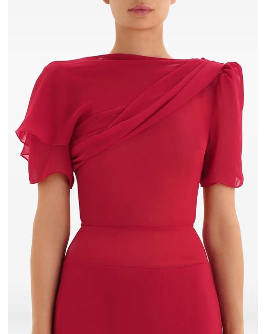POST MERIDIEM Red Asymmetrical Draped Midi Dress