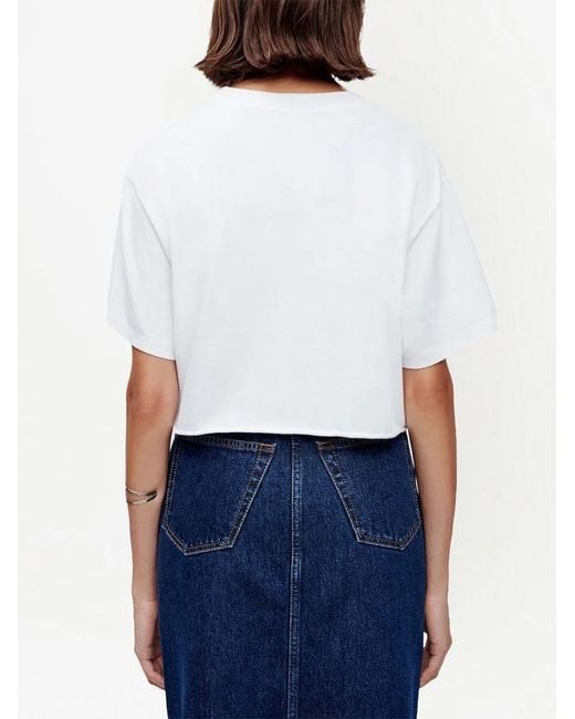 Re/done White Cropped Short-Sleeved T-Shirt