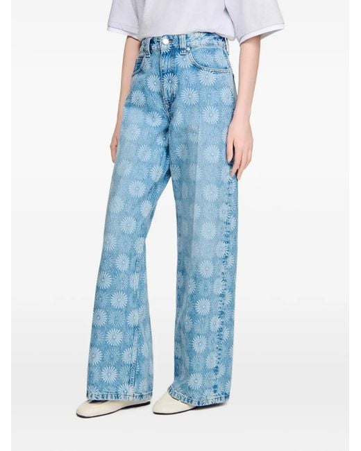 Sandro Blue Jean Ample À Fleurs