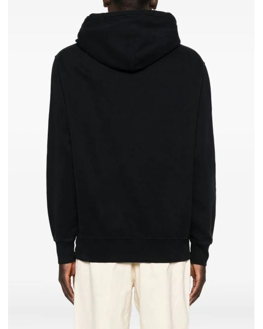 C P Company Black Embroidered-Logo Cotton Hoodie for men