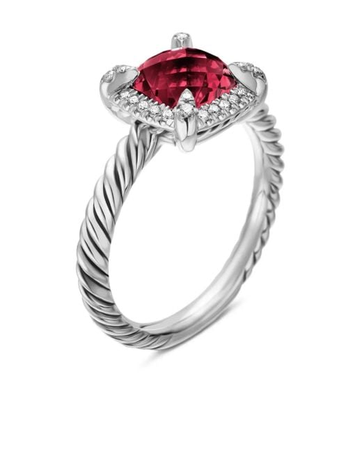 David Yurman Petite Châtelaine ロードライト&ダイヤモンド リング 7mm スターリングシルバー Metallic