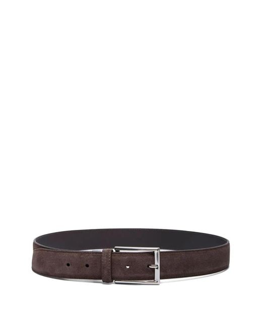 Canali White Rectangular-Buckle Suede Belt for men