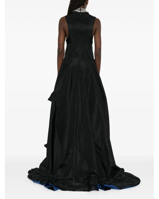 Dunesi Blue Carmen Crystal-Embellished Ruffled Gown