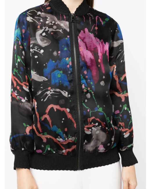 Shiatzy Chen Black See-Through Printed Silk Jacket