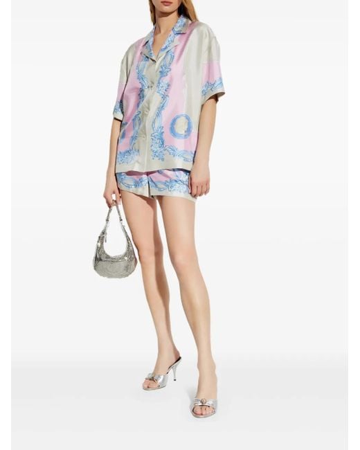 Versace Blue Silk Shirt With Medusa Cameo Print