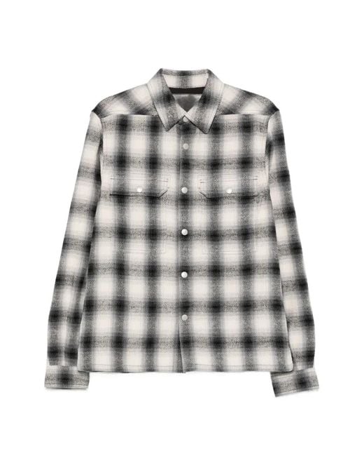 Rick Owens Gray Cropped Plaid Overshirt for men