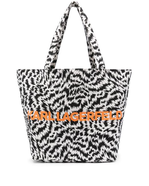 Karl Lagerfeld White Logo-print Canvas Tote Bag