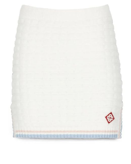 Casablanca White Logo-Patch Waffle-Knit Skirt