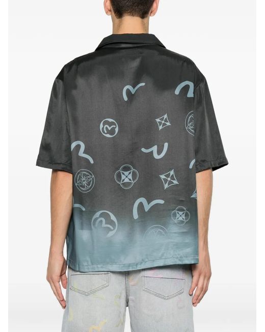 Evisu Gray Monogram-Print Ombré-Effect Shirt for men