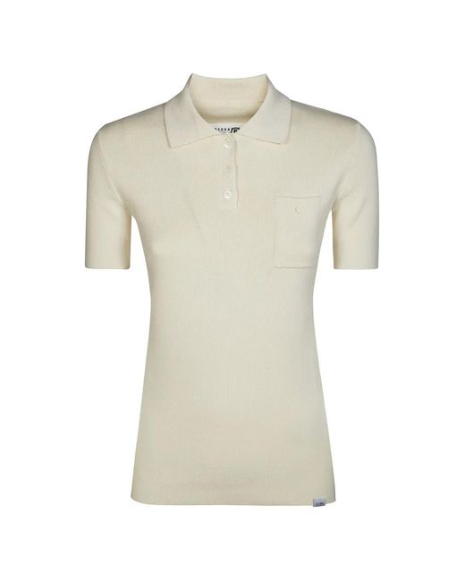 MM6 by Maison Margiela White Ribbed-Knit Pocket Polo Shirt
