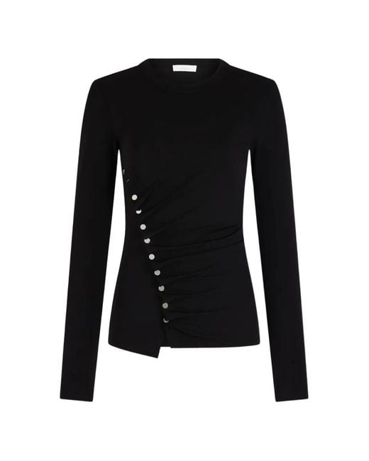 Rabanne Black Button-Embellished Draped Top