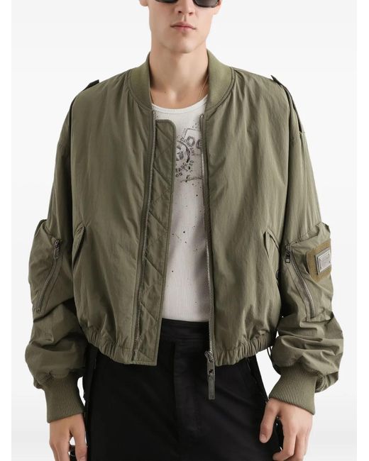Dolce & Gabbana Green Wavy Nylon Bomber Jacket for men