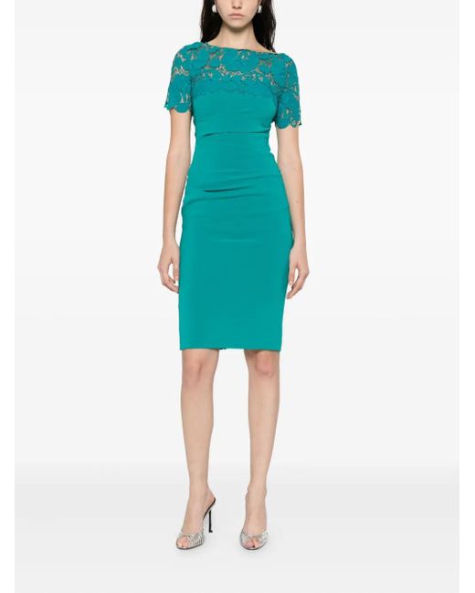 Talbot Runhof Women's Blue Lace-Panel Dress Talbot Runhof Women's Blue Lace-Panel Dress
