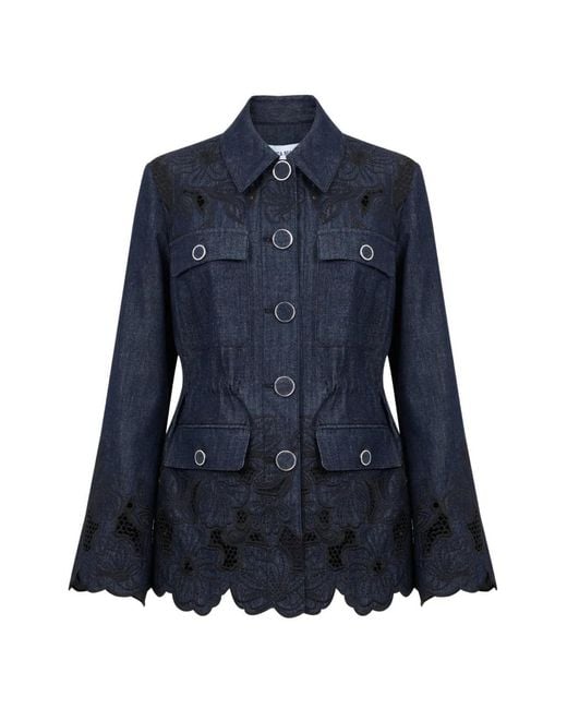 Veronica Beard Blue Kiki Embroidered Chambray Jacket