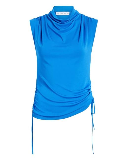 Proenza Schouler Blue Elna Cowl-Neck Drawstring Top