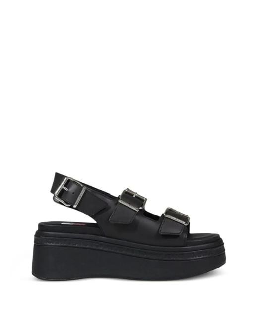 Tommy Hilfiger Black Buckle-Strap Platform Sandals