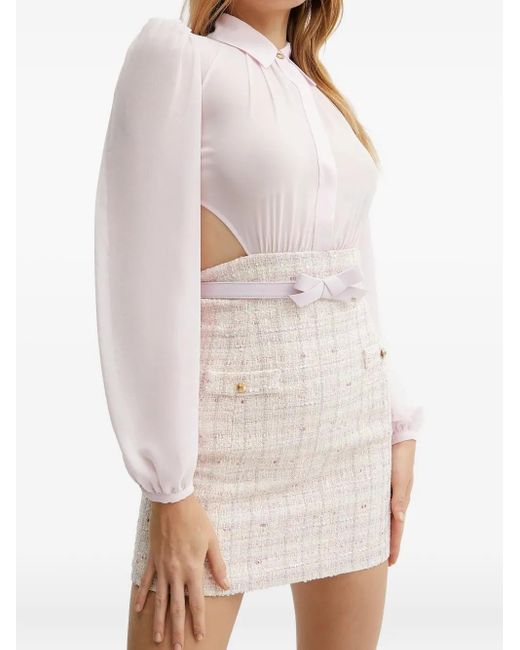 Elisabetta Franchi White Tweed-Paneled Open-Back Mini Dress
