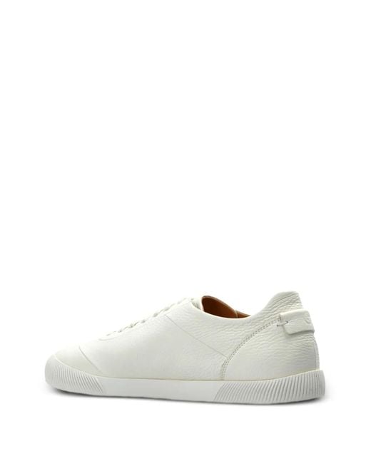Giorgio Armani White Embossed-Logo Leather Sneakers for men