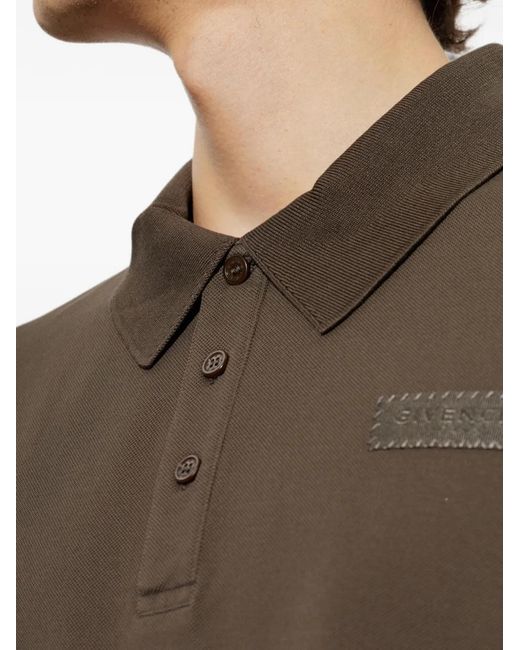 Givenchy Brown Logo-Patch Polo Shirt for men