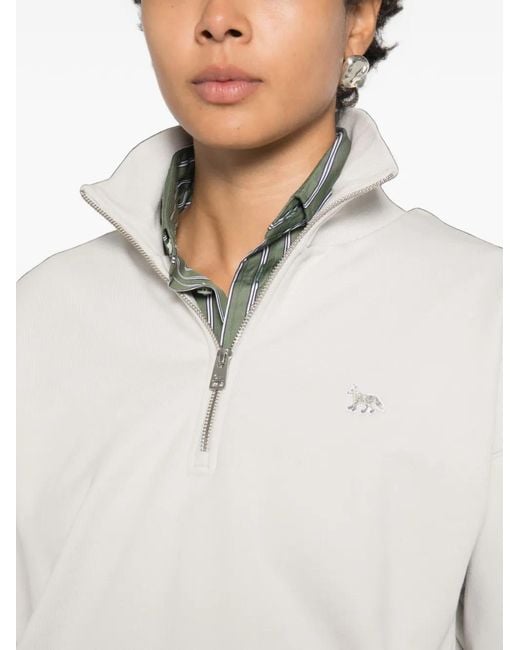 Maison Kitsuné White Quarter-Zip Fox-Patch Sweatshirt