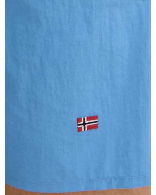 Napapijri Blue Haldane Logo-Patch Drawstring Swim Shorts for men