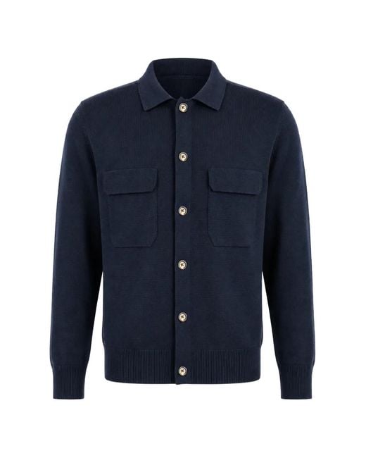 Eleventy Blue Long-Sleeved Button-Up Shirt for men