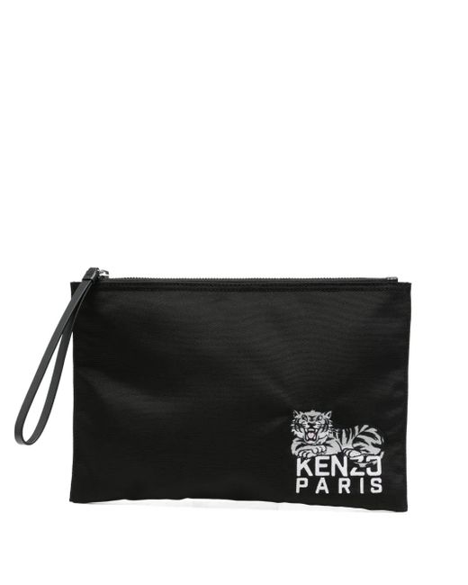 KENZO Black Logo-Embroidered Clutch Bag for men
