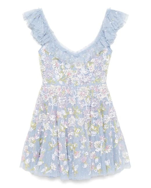 Needle & Thread Mini-Jurk Met Ruches in het Blue