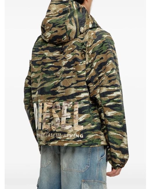 DIESEL Green Camouflage Hooded Jacket for men