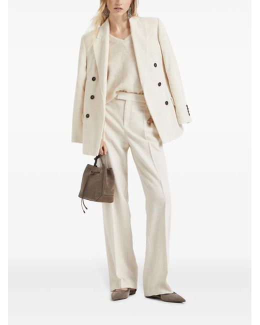Brunello Cucinelli Natural Cotton Blend Double-Breasted Jacket