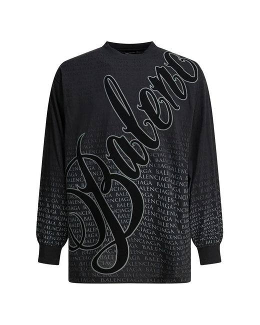 Balenciaga Black Logo-Print Long-Sleeve T-Shirt for men