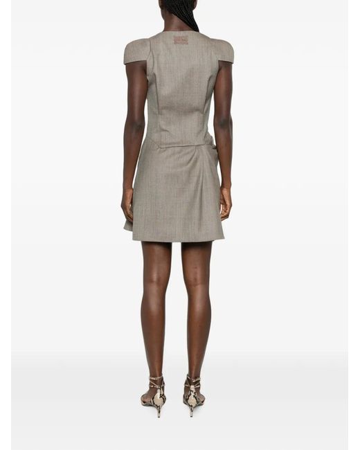 McQueen Gray Draped Cap-Sleeve Mini Dress