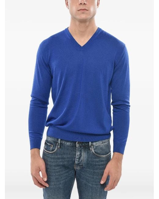 Malo Blue V-Neck Light-Weight Sweater for men
