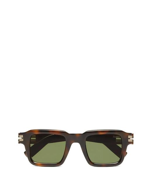 Zegna Green Tortoiseshell-Effect Square-Frame Sunglasses for men