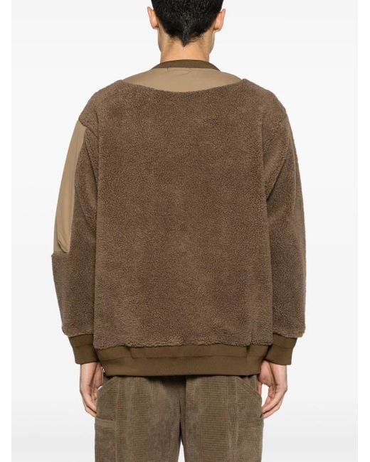 Undercover Brown Sherpa-Fleece Panelled Jumper for men