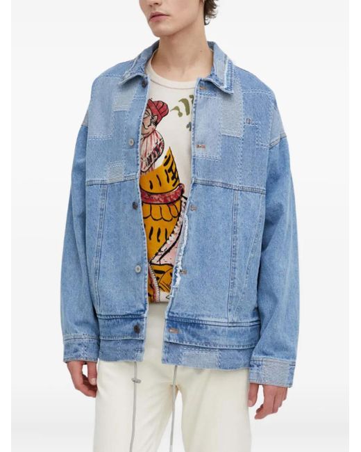 Desigual Blue Patchwork Denim Jacket for men